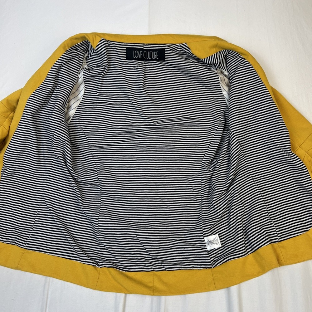 Love Culture Womens Mustard Yellow Striped Lining Single Button Blazer Size M - Picture 7 of 8